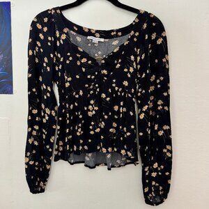 American Eagle Blouse, XS black with flowers
